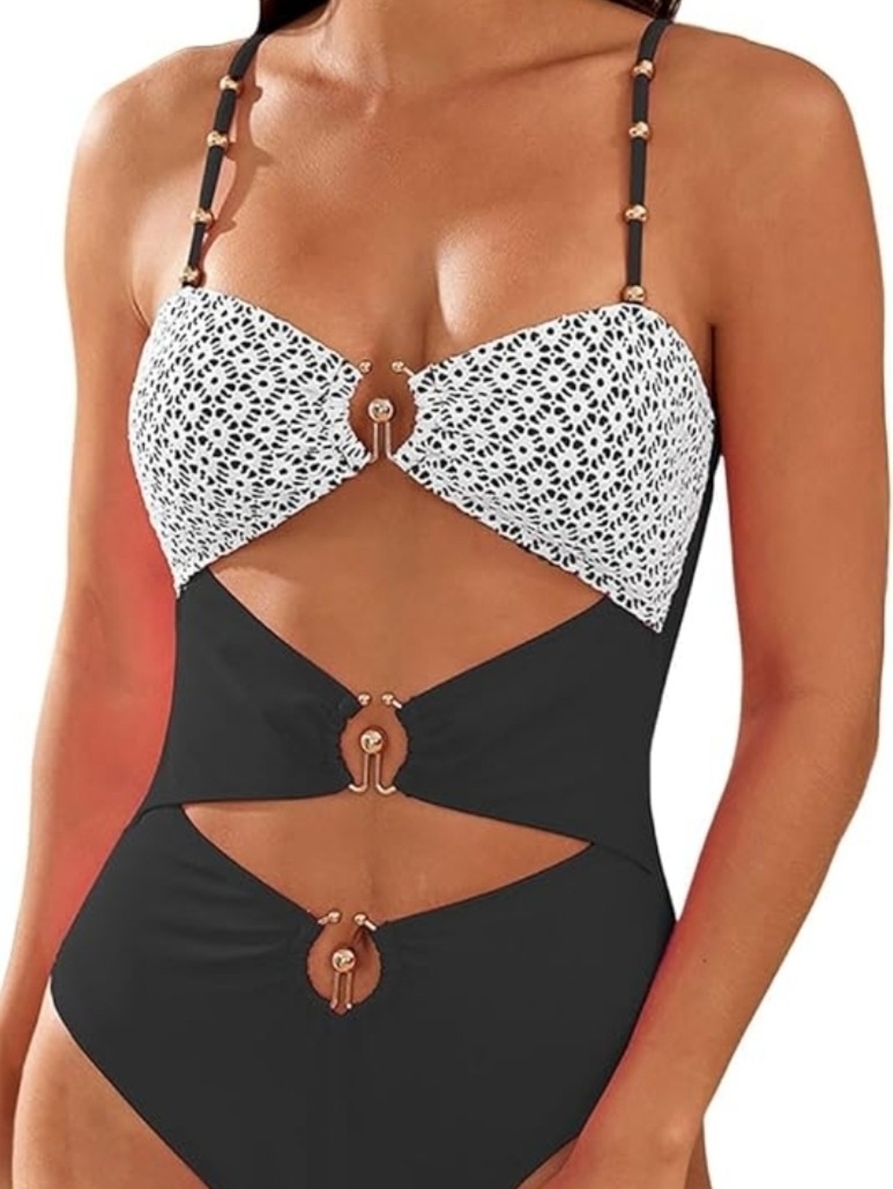 Black & White Crochet Bust Cutout One-Piece Swimsuit